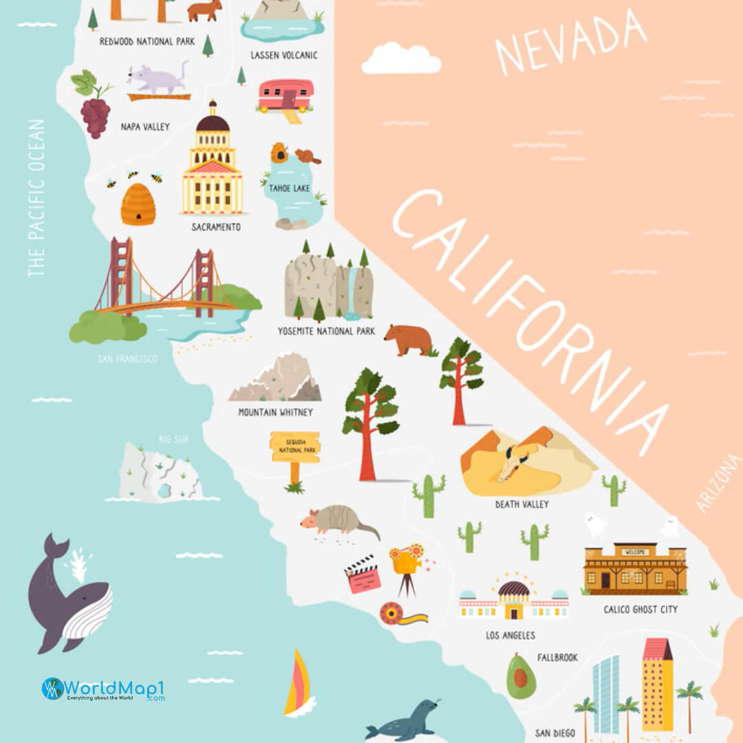 Carte des parcs nationaux de la Californie du Nord